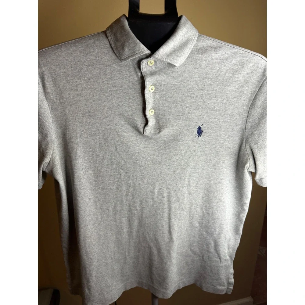 Polo Ralph Lauren Mens Heather Gray Short Sleeve Pony Logo Polo Shirt Large